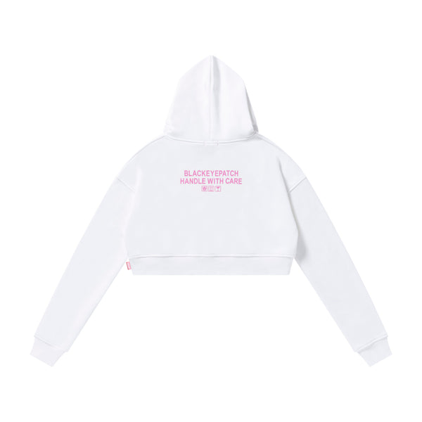 HWC LABEL EMBROIDERED CROPPED HOODIE WHITE