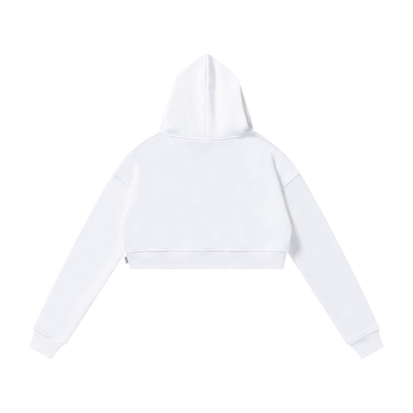 LEOPARD OG LABEL CROPPED HOODIE WHITE