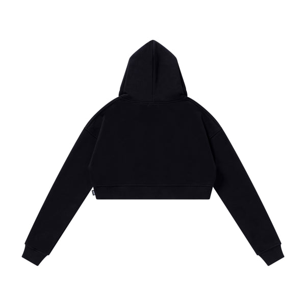 LEOPARD OG LABEL CROPPED HOODIE BLACK