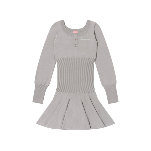 HENLEY NECK L/S KNITTED DRESS HEATHER GRAY