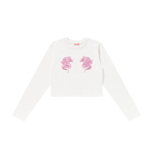 DRAGONS CROPPED L/S TEE WHITE