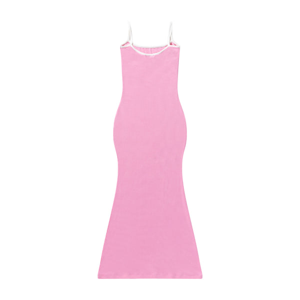 DRAGON RIBBED CAMISOLE LONG DRESS PINK