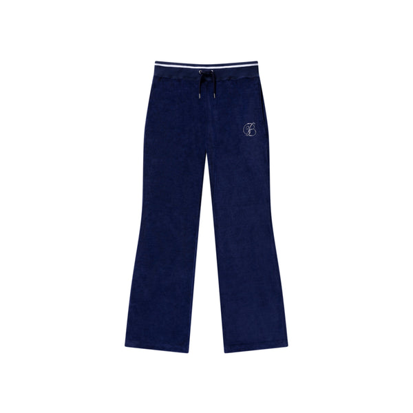 B EMBLEM VELOUR FLARED PANTS NAVY