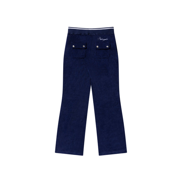 B EMBLEM VELOUR FLARED PANTS NAVY