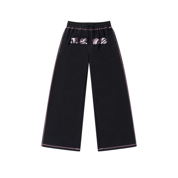 HWC FUR PATCHED DOUBLE STITCH SWEAT PANTS BLACK