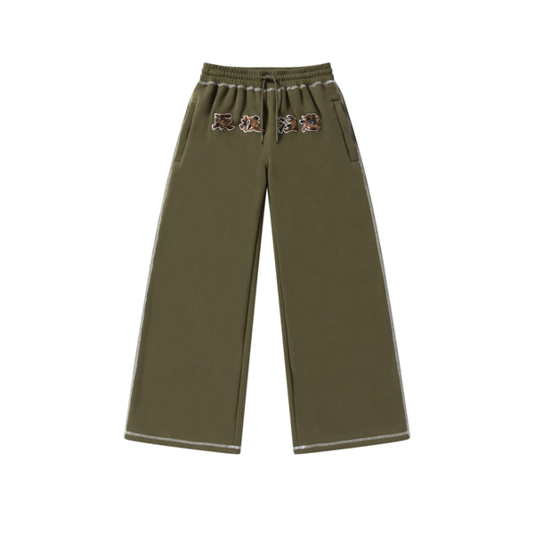 HWC FUR PATCHED DOUBLE STITCH SWEAT PANTS KHAKI