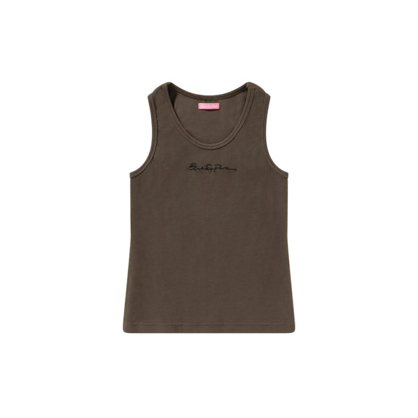 SLOPPY SCRIPT RIBBED TANK KHAKI