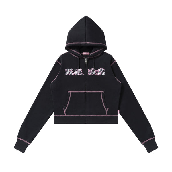 HWC FUR PATCHED DOUBLE STITCH ZIP HOODIE BLACK