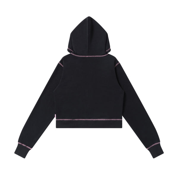 HWC FUR PATCHED DOUBLE STITCH ZIP HOODIE BLACK