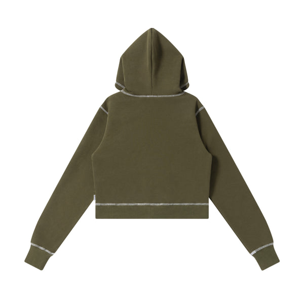 HWC FUR PATCHED DOUBLE STITCH ZIP HOODIE KHAKI