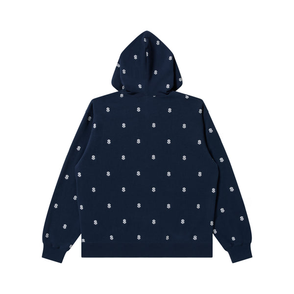 DOLLAR SIGN PATTERNED THERMAL ZIP HOODIE NAVY