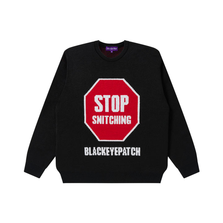 STOP SNITCHING KNITTED SWEATER BLACK