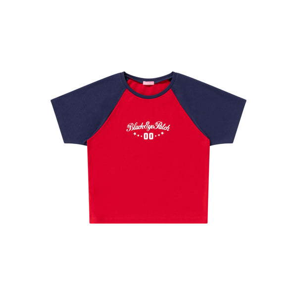 SPORTY SCRIPT RAGLAN BABY TEE