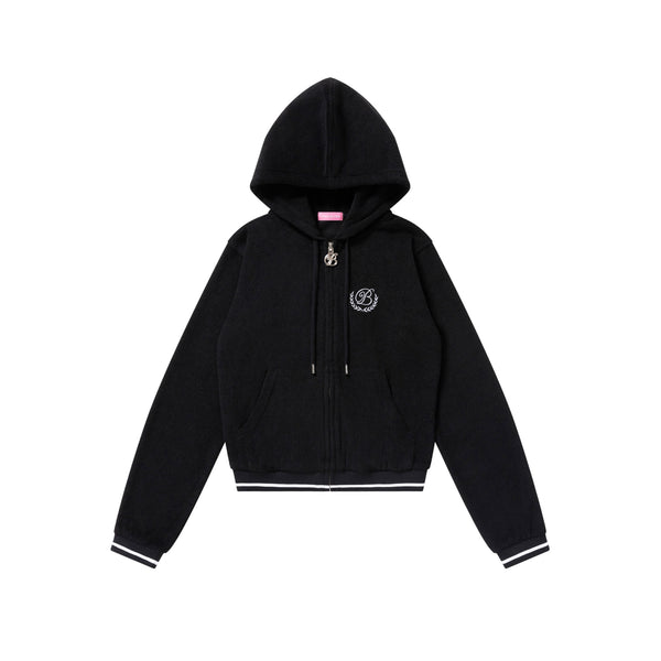 B EMBLEM PILE ZIP HOODIE BLACK