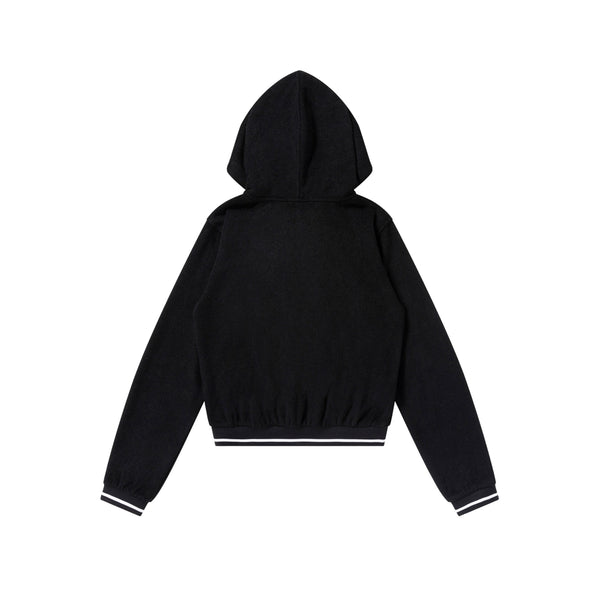 B EMBLEM PILE ZIP HOODIE BLACK