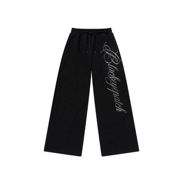 RHINESTONE BIG SCRIPT SWEAT PANTS BLACK