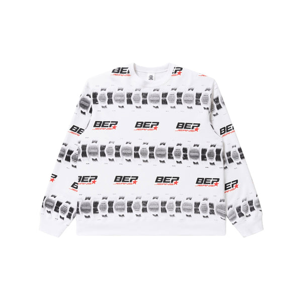 BEP Jeans Tire Bordered Crew Sweatshirt, White