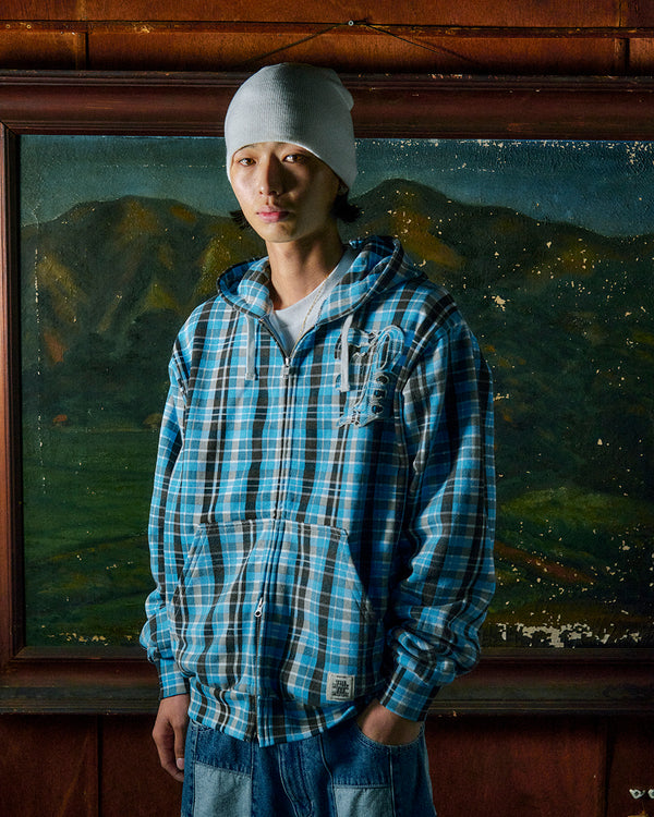 BIG B CHECKED ZIP HOODIE BLUE