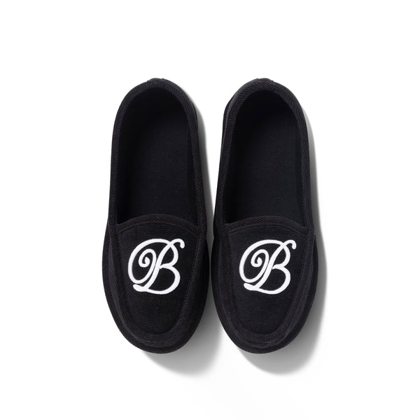 B Emblem Corduroy Room Shoes, Black