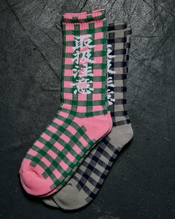 CHECKED HWC SOCKS PINK/GREEN