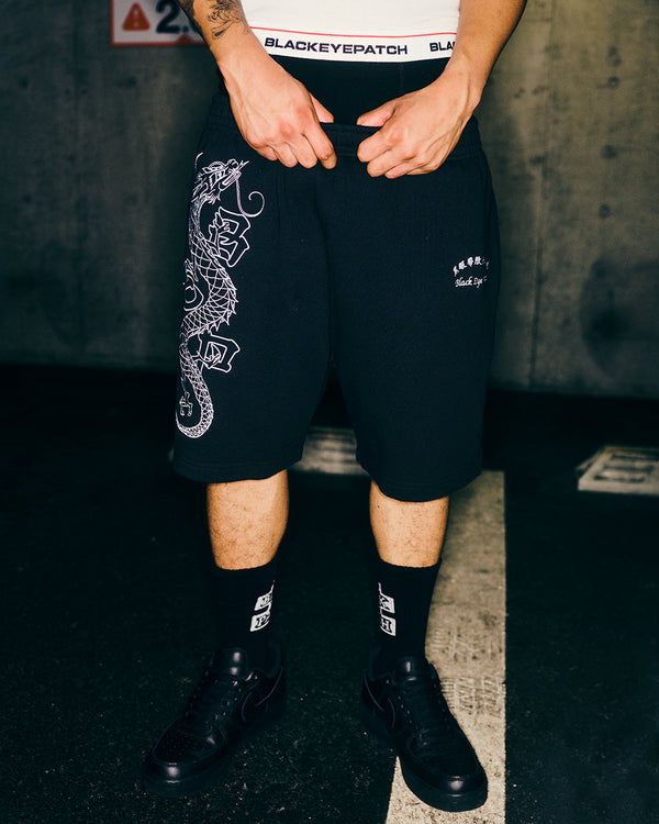 CHINATOWN DRAGON SWEAT SHORTS BLACK