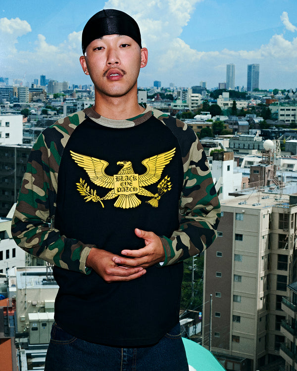 CONDOR RAGLAN L/S TEE BLACK/WOODLAND CAMO