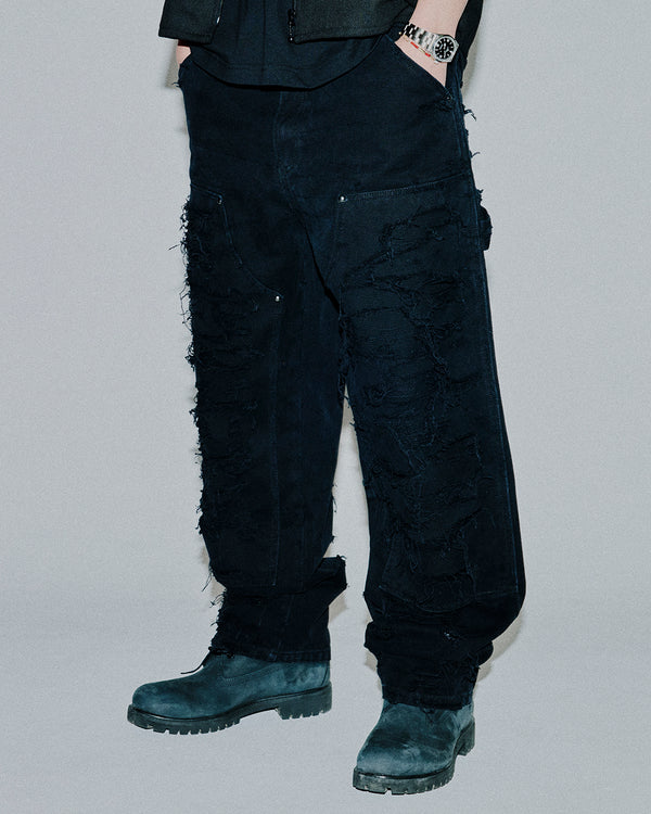 DESTROYED DOUBLE KNEE PAINTER PANTS BLACK