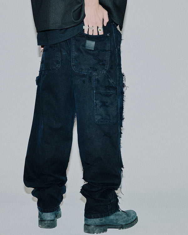 DESTROYED DOUBLE KNEE PAINTER PANTS BLACK