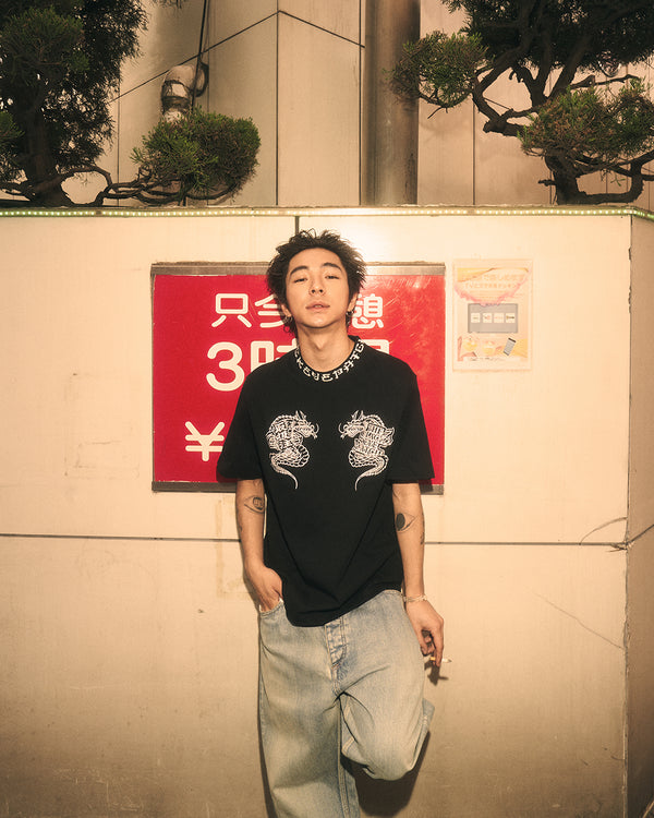 DRAGON KANJI RIBBED TEE BLACK