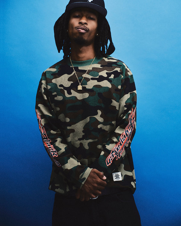 FLAME LOGO THERMAL LONG SLEEVE TEE WOODLAND CAMO