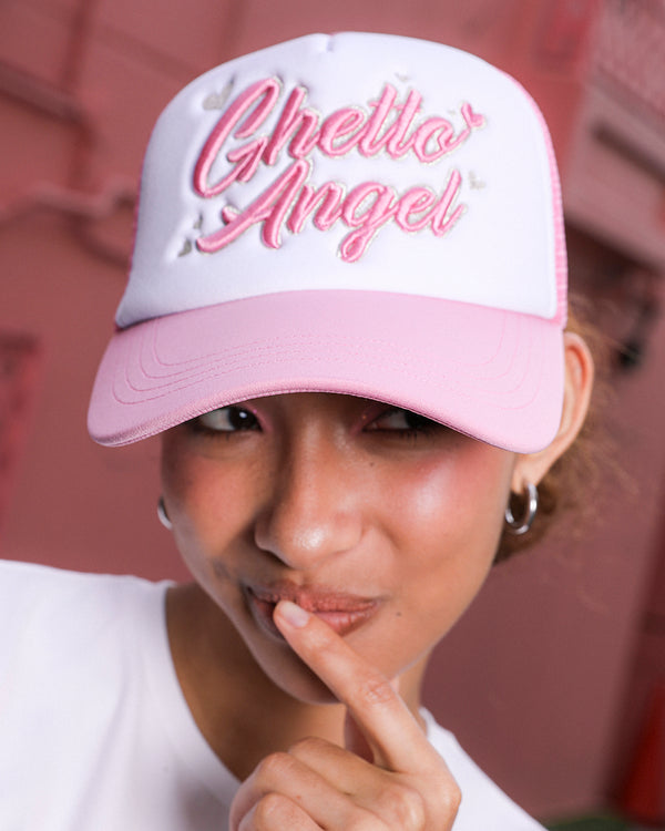 GHETTO ANGEL EMBROIDERED MESH CAP PINK