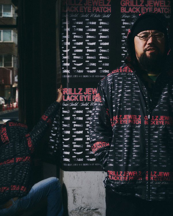 GRILLZ JEWELZ PATTERNED SHELL JACKET BLACK