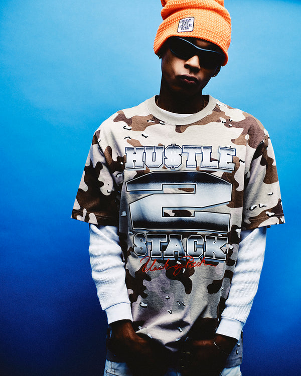 HUSTLE 2 STACK TEE ASH