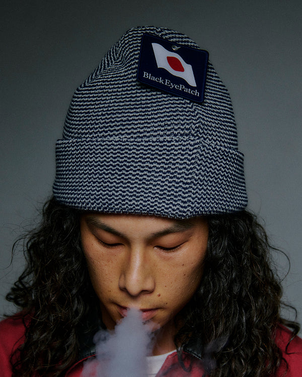 JAPAN FLAG PATCH TAGGED BEANIE BLUE