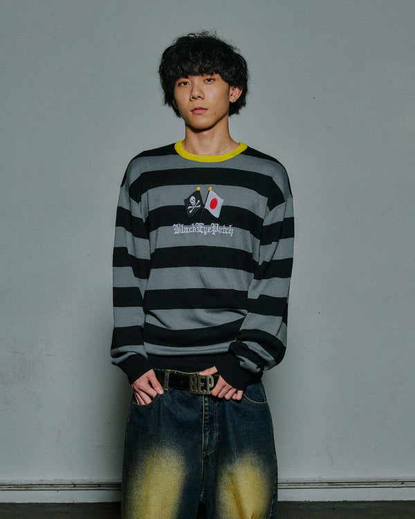 JAPAN PIRATES STRIPED KNIT SWEATER BLACK