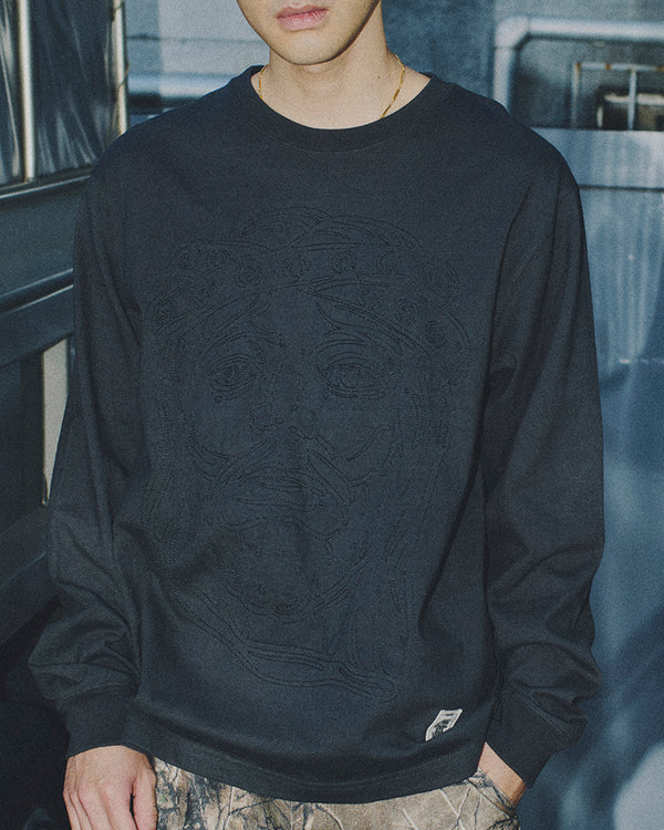 JESUS STITCHED L/S TEE CHARCOAL