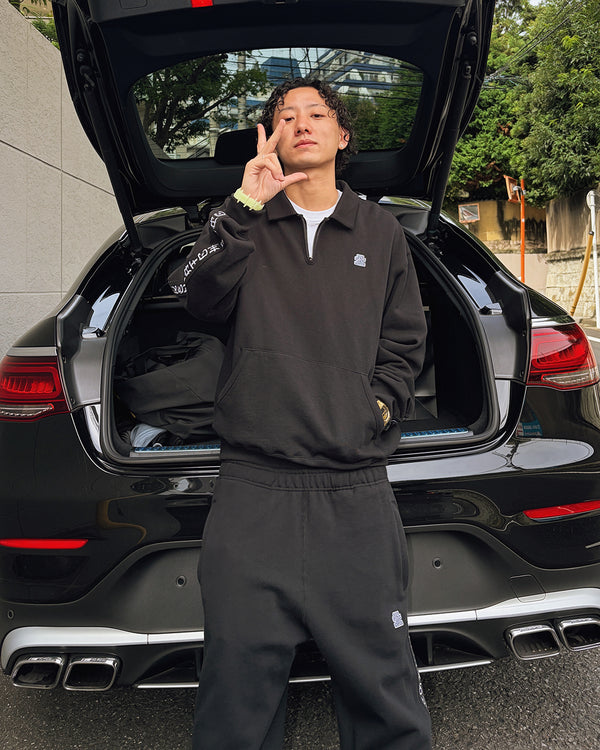 KANJI TAPED HEAVYWEIGHT HALF ZIP SWEAT BLACK