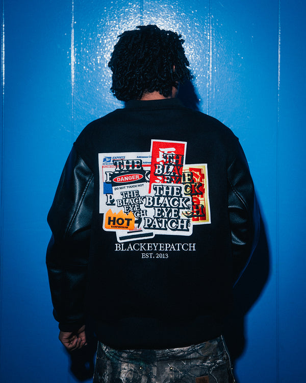 LABEL PACK PATCHED STADIUM JACKET BLACK