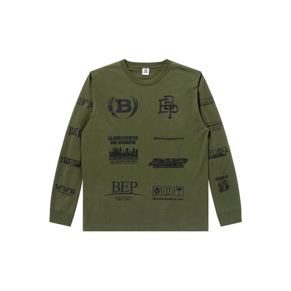 Multi Logo Long Sleeve T-Shirt Olive