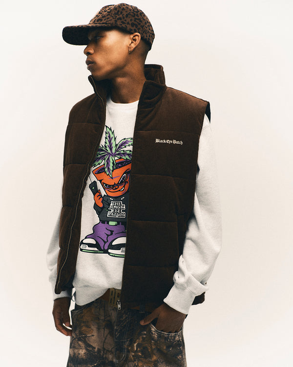 OE LOGO CORDUROY PUFFER VEST BROWN