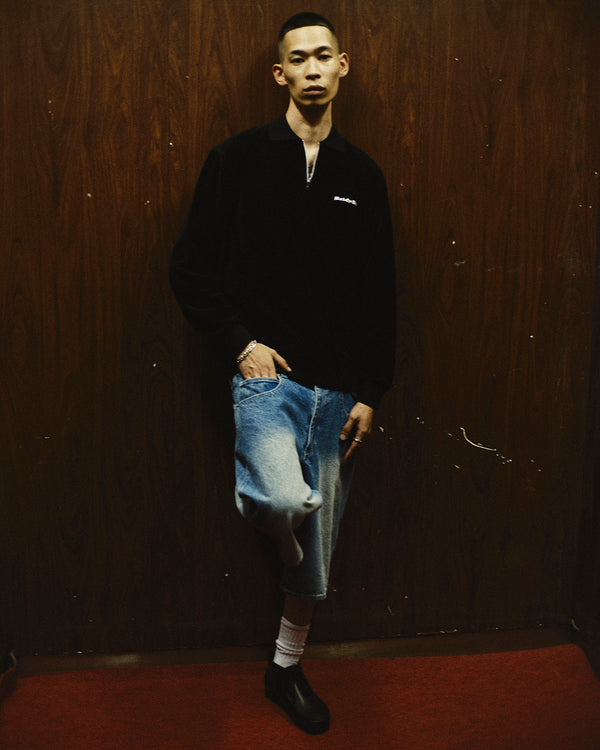 OE Logo Half Zip Velour Shirt, Black