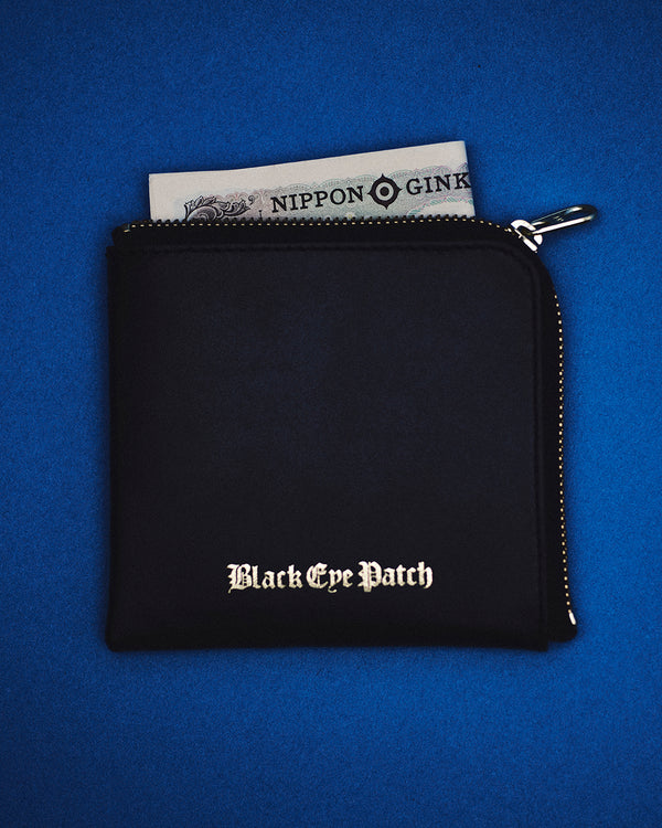 OE Logo Leather Zip Wallet, Black