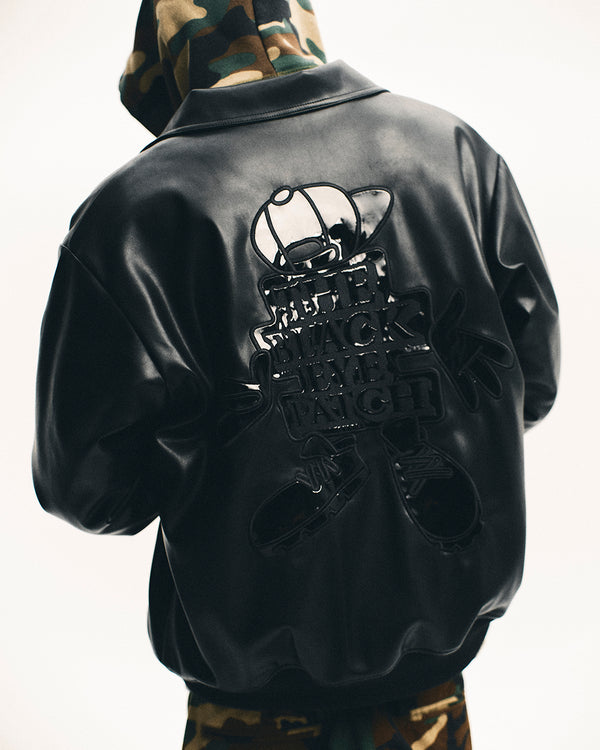 OG BOY FAUX LEATHER JACKET BLACK