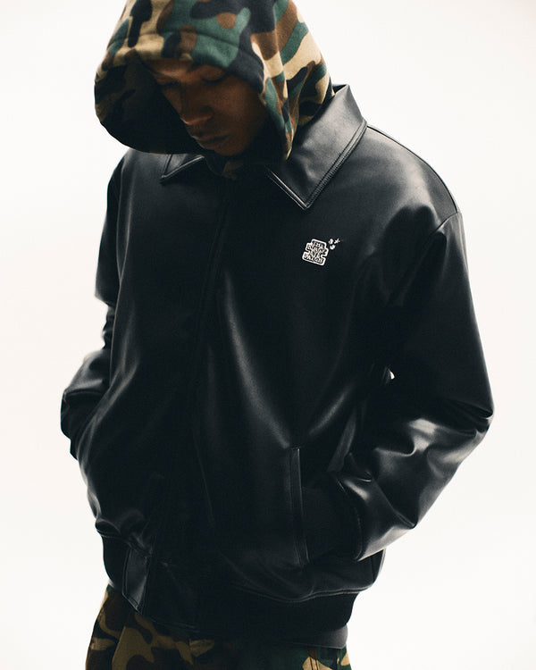 OG BOY FAUX LEATHER JACKET BLACK