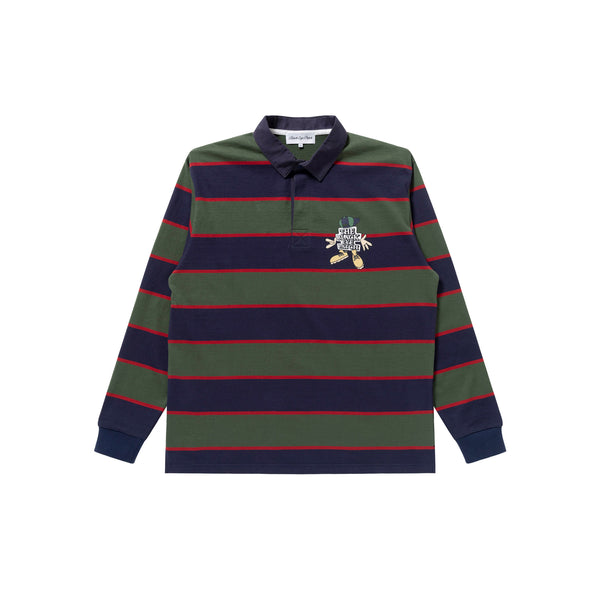 OG BOY Striped Rugby Shirt, Navy/Green
