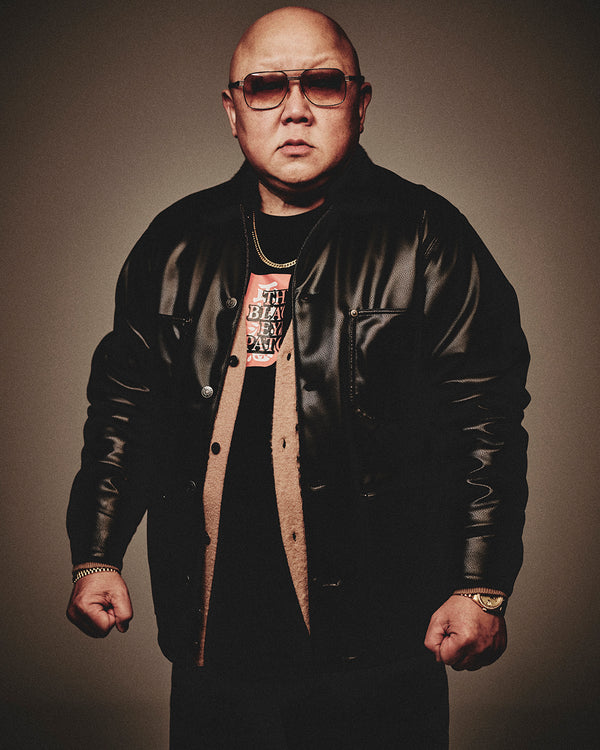 OG LABEL FAUX LEATHER COVERALL JACKET BLACK