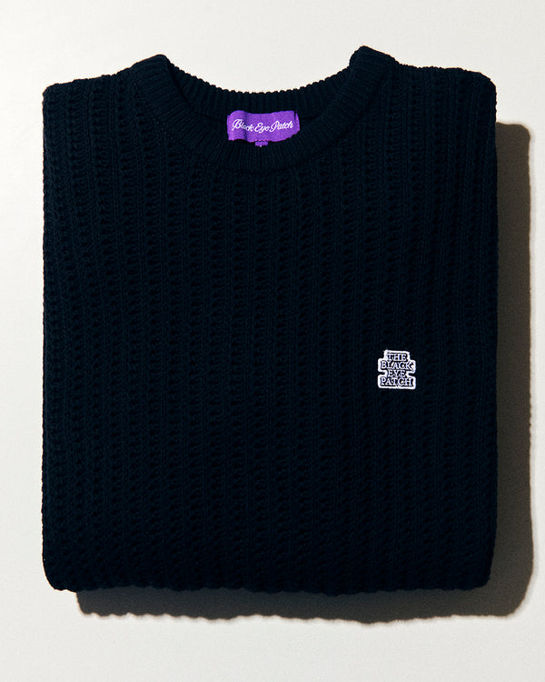 OG LABEL WAFFLE KNITTED CREW BLACK