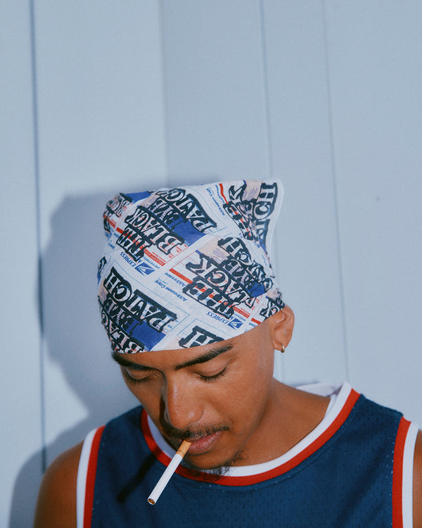 PRIORITY LABEL PATTERNED BANDANA