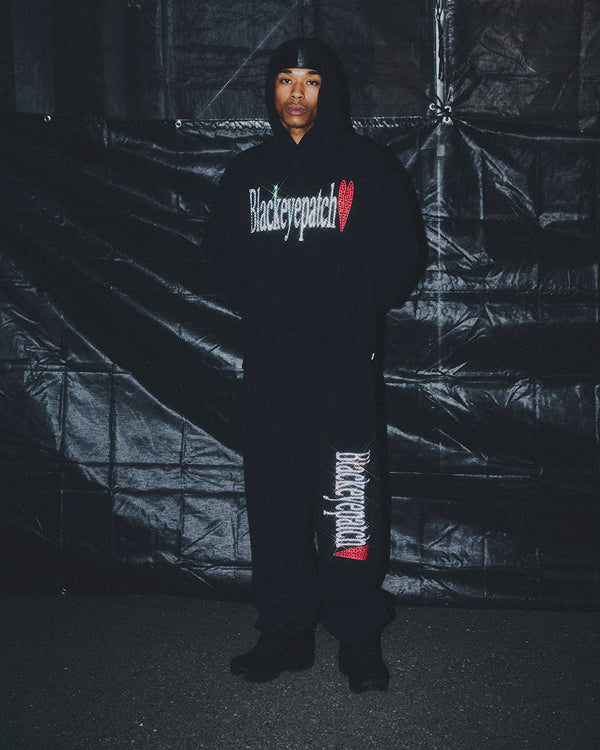 RHINESTONED HEARTBREAK LOGO SWEAT PANTS BLACK