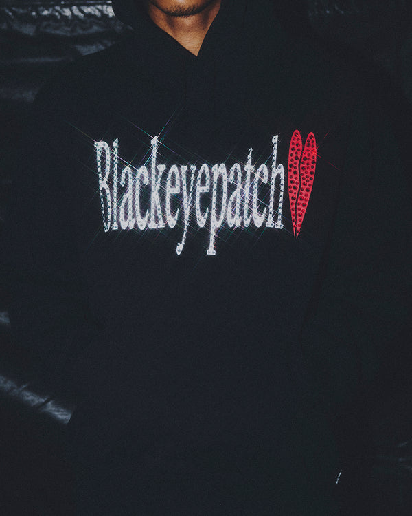RHINESTONED HEARTBREAK LOGO HOODIE BLACK